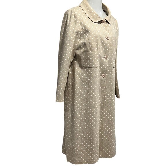 Jessica Howard Vtg Polka Dot Linen Blend Coat, Tan White, 14 - Picture 9 of 10